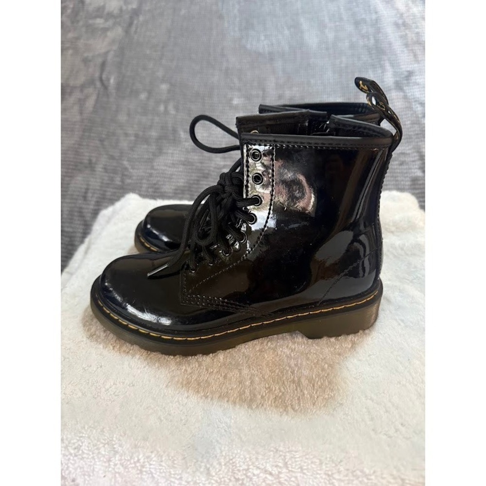 Dr. Martens Delaney Black Patent Leather Lace Up‎ Side Zip Boots Kids Girls US 3